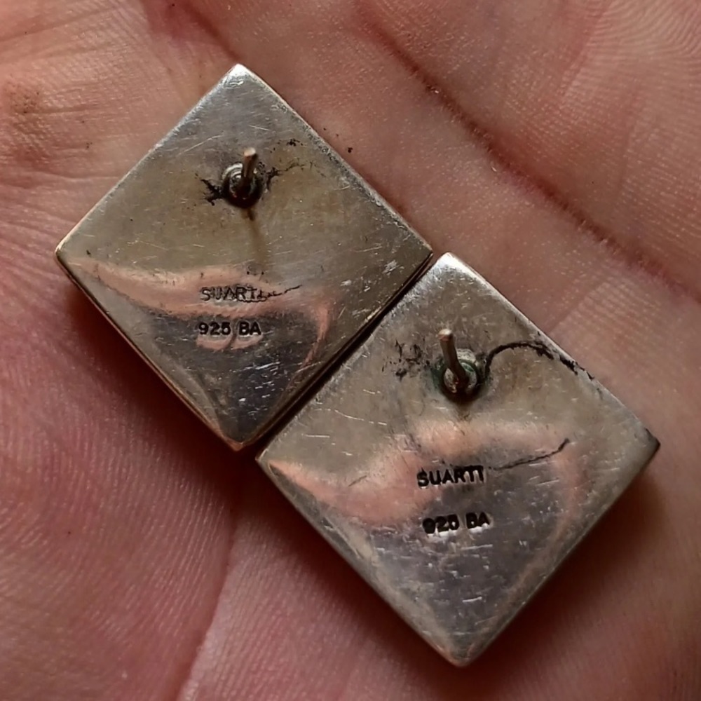 Vintage 925 Sterling Silver Suarti Bali Woven Chainmail Hollow Earrings Signed - Picture 6 of 9